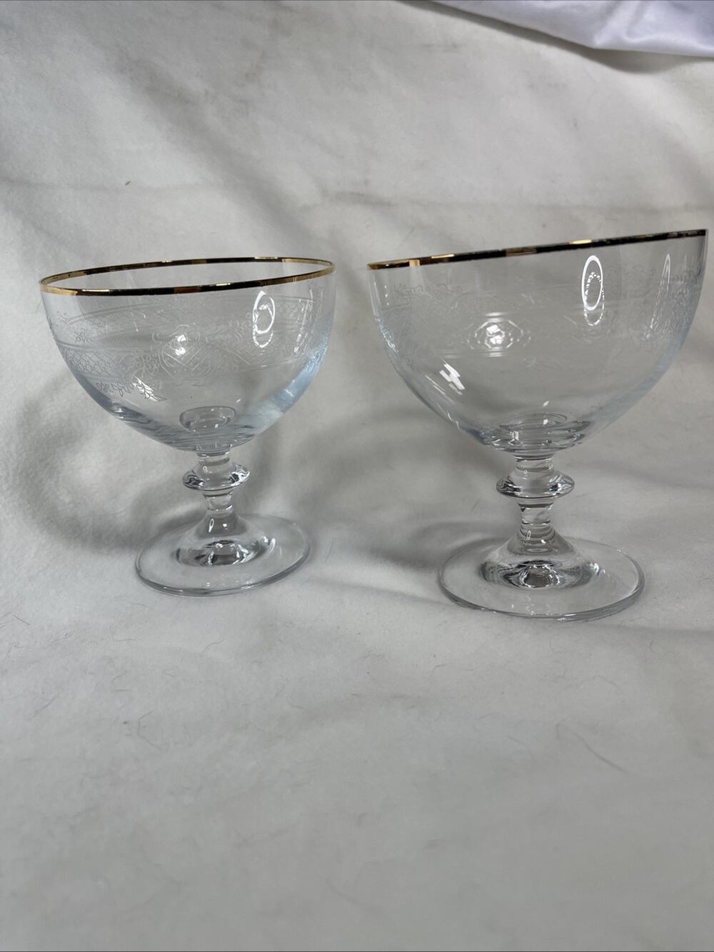 Needle Etched Gissfeld Holmegaard Gold Rimmed Champagne/ Dessert Glasses